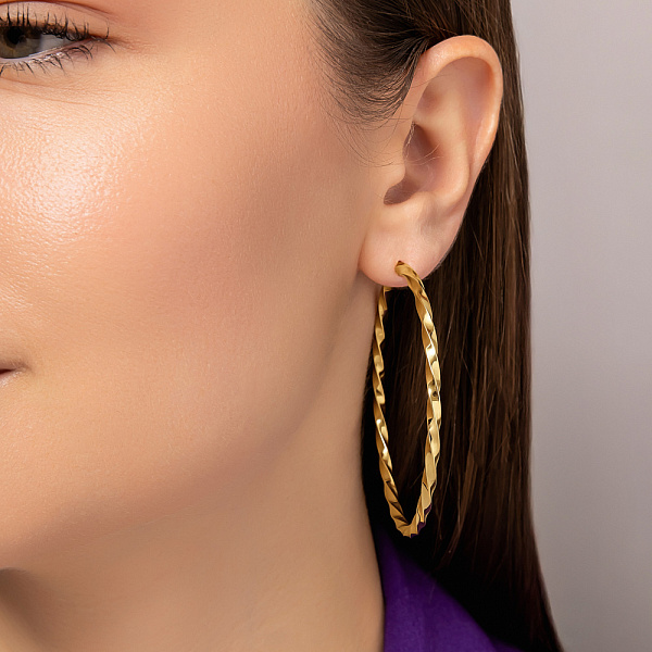 Золотые серьги-кольца без камней (арт. 108452/60ж) – изображение 3