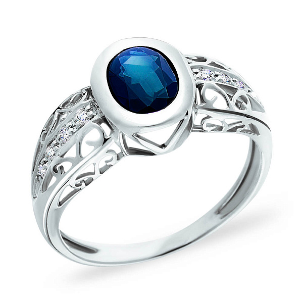 Золотое кольцо с сапфиром и бриллиантами (арт. К201216б) – изображение 1