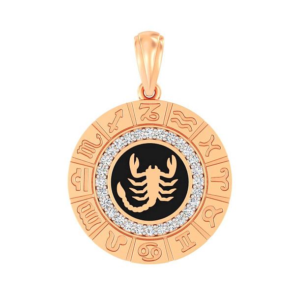 Золотой подвес "Скорпион" с эмалью и фианитами (арт. 440681ечск) – изображение 1