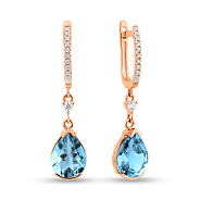 Фото Золоті сережки-підвіски з топазом та фіанітами (арт. 110222Птг)