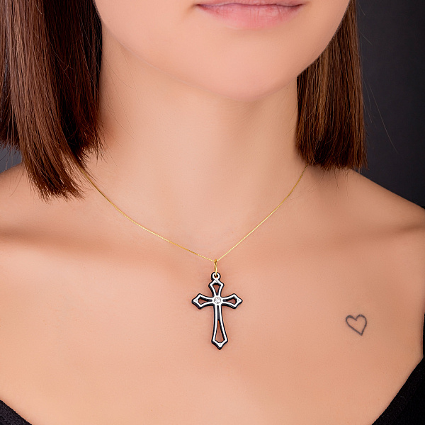 Золотой крестик с ониксом и фианитом (арт. 421508ж) – изображение 2