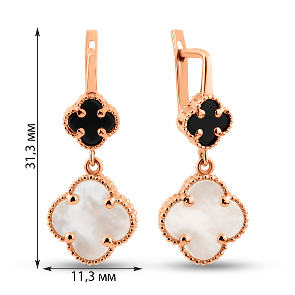 Золотые серьги-подвески с ониксом и перламутром (арт. 109982оп) – изображение 4