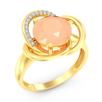 Каблучка з жовтого золота з оніксом і фіанітами (арт. 140697жор)