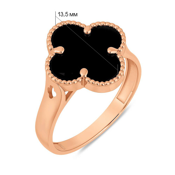 Золотое кольцо Клевер с ониксом (арт. 141439/12о) – изображение 2