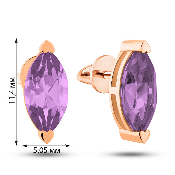 Золотые пусеты с аметистом (арт. 111233Па) – изображение 5