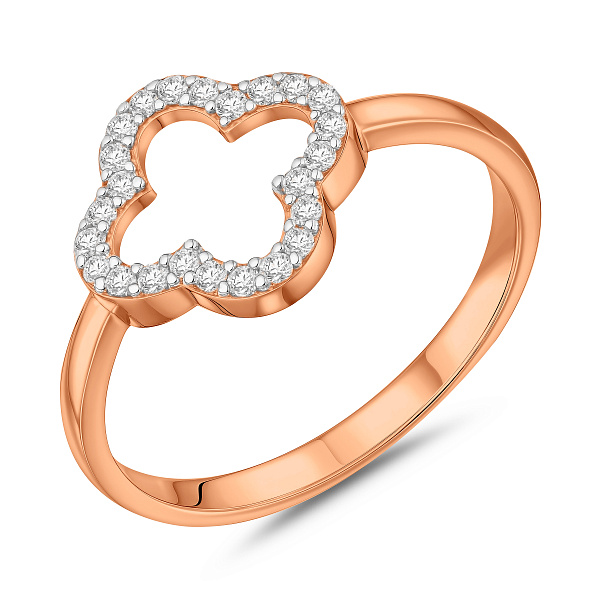Кольцо Клевер из золота с фианитами (арт. 141210) – изображение 1