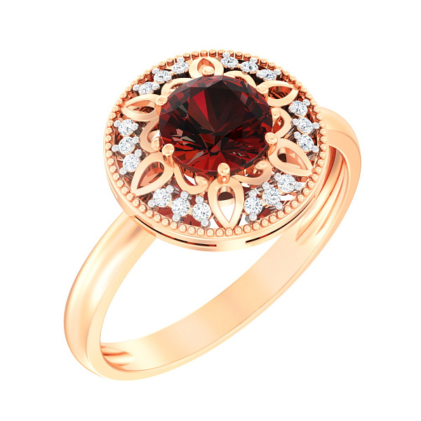 Золотое кольцо с гранатом и фианитами (арт. 141069Пк) – изображение 1