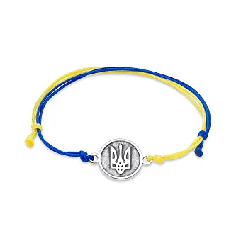 Браслет на нитці Тризуб-Герб України зі срібною вставкою (арт. 7309/455брпсж)
