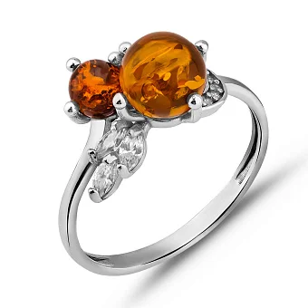 Срібна каблучка з бурштином і фіанітами (арт. 7201/881ЯК)