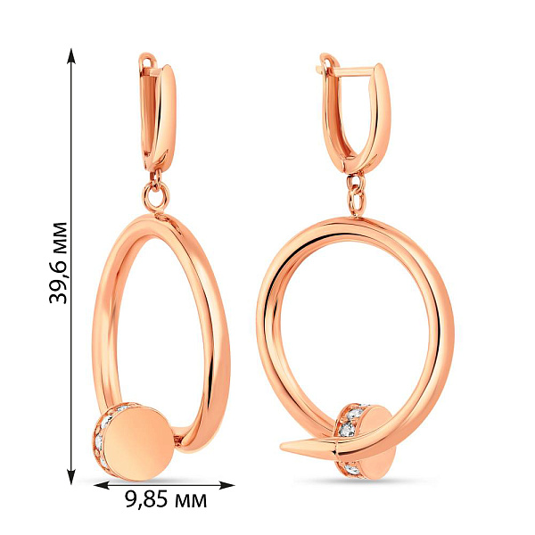 Серьги "Гвоздь" из красного золота с подвесками (арт. 108682) – изображение 2