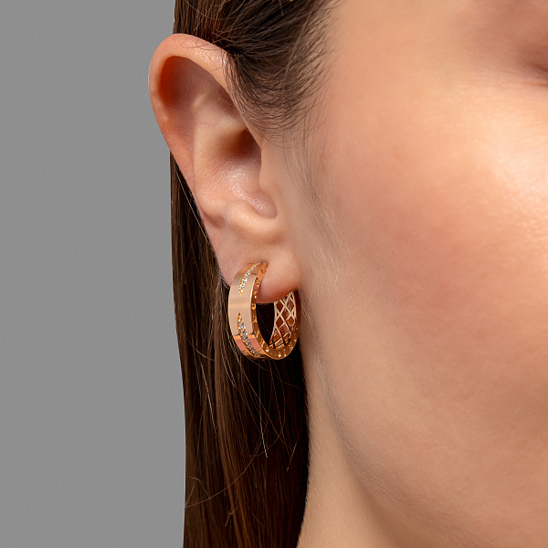 Золотые серьги конго с фианитами (арт. 1092124) – изображение 3