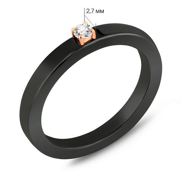 Каблучка з золота та чорної кераміки з діамантом (арт. К011768005кч) – зображення 3