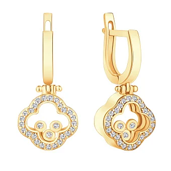 Золоті сережки-підвіски з фіанітами (арт. 104806ж)