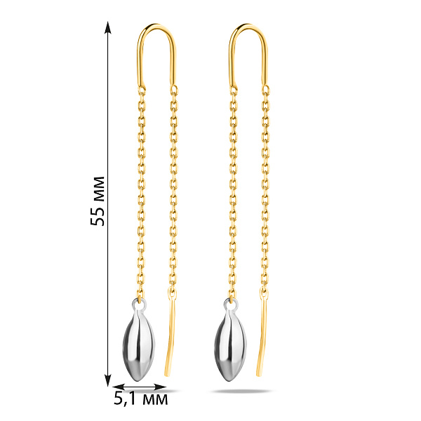Золотые серьги-протяжки без камней (арт. 106754жб) – изображение 2