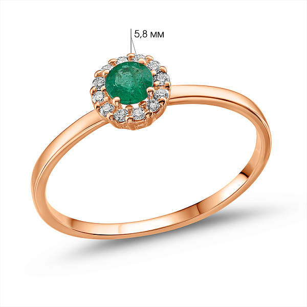 Кольцо из красного золота с изумрудом и бриллиантами (арт. К011635и) – изображение 5