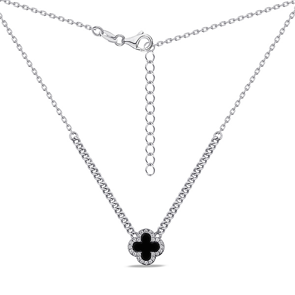Срібне кольє з оніксом і фіанітами (арт. 7507/2108/10о) – зображення 2