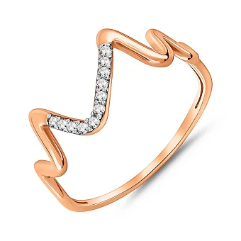 Золота каблучка в червоному кольорі металу з фіанітами (арт. 140916)