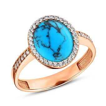 Золота каблучка з бірюзою та фіанітами (арт. 140693ПюГГ)