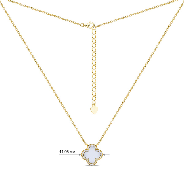 Срібне кольє "Клевер" з жовтим родіюванням і з перламутром (арт. 7507/977/10жп) – зображення 3