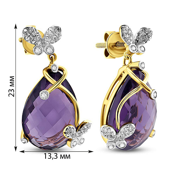 Серьги из желтого золота с кварцем и фианитами (арт. 104556жПкф) – изображение 4