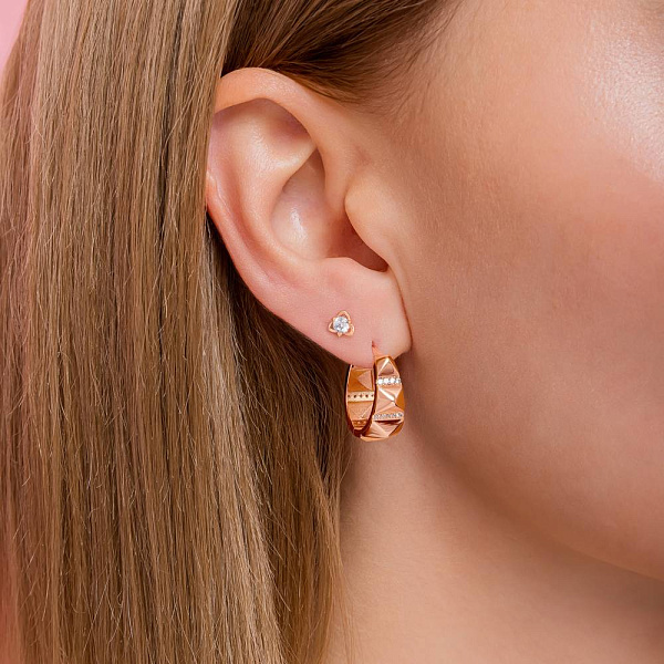 Серьги-кольца из красного золота с фианитами (арт. 1091462) – изображение 2