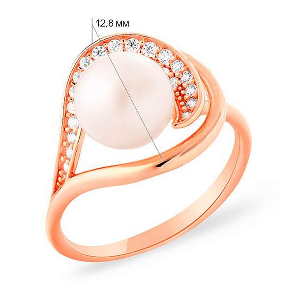 Золотое кольцо с жемчугом и фианитами (арт. 152908прлб) – изображение 3