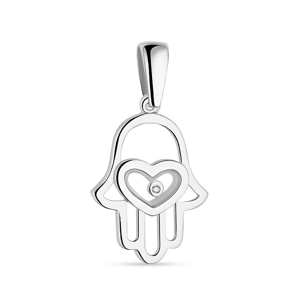 Подвес "Хамса" из белого золота с одним фианитом (арт. 424444б) – изображение 1