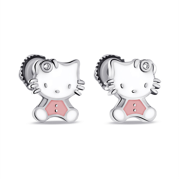 Дитячі срібні сережки Kitty (арт. 7518/7098ебр) – зображення 1