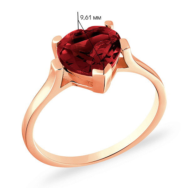 Золота каблучка «Серце» з гранатом (арт. 140592Пк) – зображення 3