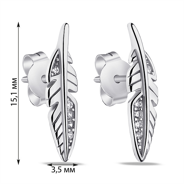 Серебряные серьги-пусеты в форме пера (арт. 7518/6487) – изображение 2