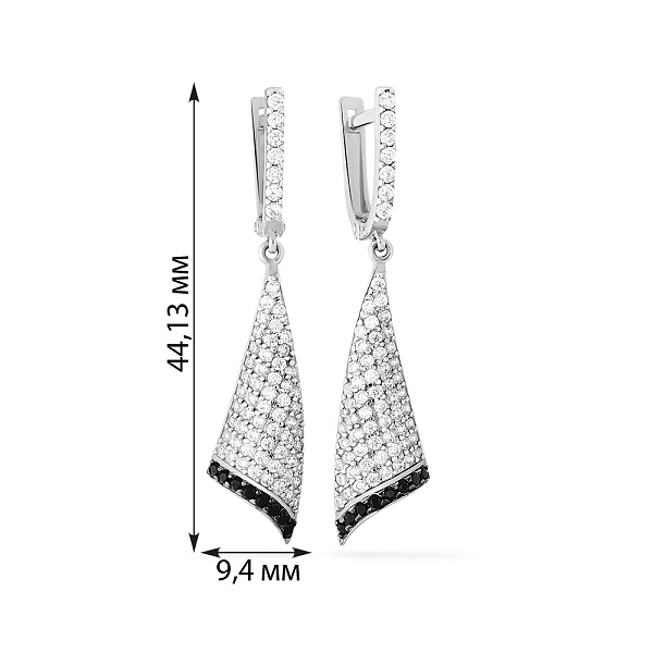 Сережки-підвіски з білого золота з фіанітами (арт. 110240бч) – зображення 2