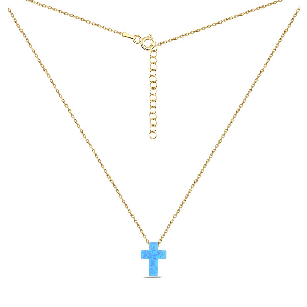 Серебряное колье с крестиком из синего опала (арт. 7507/441жПос) – изображение 2