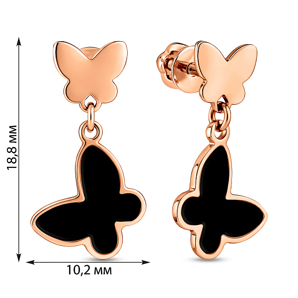 Серьги Бабочки из красного золота с эмалью (арт. 110020еч) – изображение 3