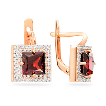 Фото Сережки з червоного золота з кварцом і фіанітами (арт. 110364ПкГ)