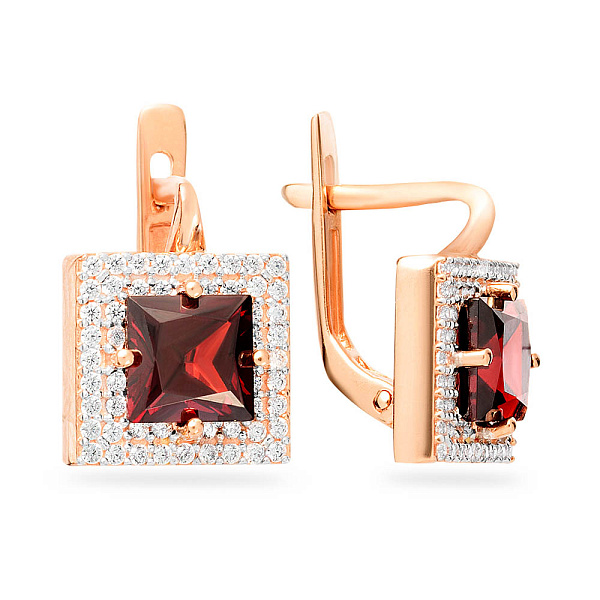 Сережки з червоного золота з кварцом і фіанітами (арт. 110364ПкГ) – зображення 1