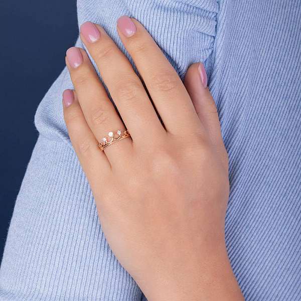 Золота каблучка Корона з фіанітами (арт. 156069) – зображення 3