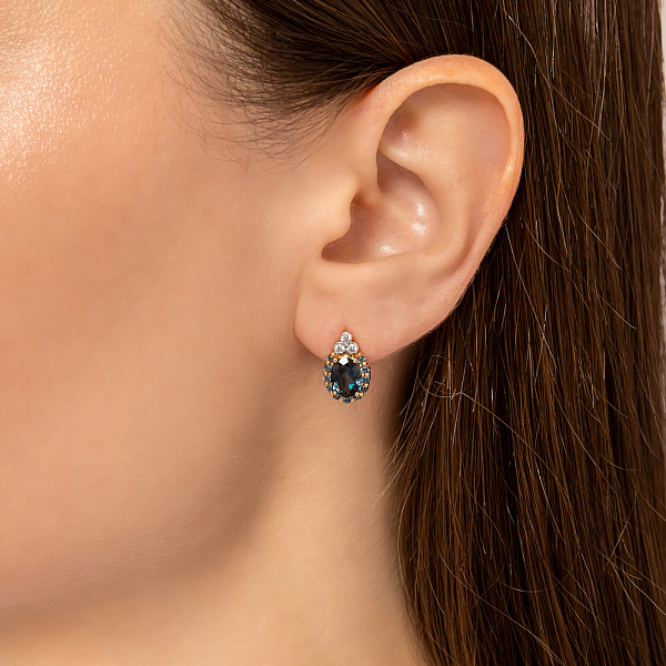 Серьги золотые с топазом лондон и фианитами (арт. 110856Пл) – изображение 2