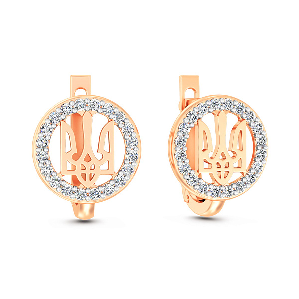 Золотые серьги Герб Украины-Трезубец с фианитами (арт. 111272) – изображение 1