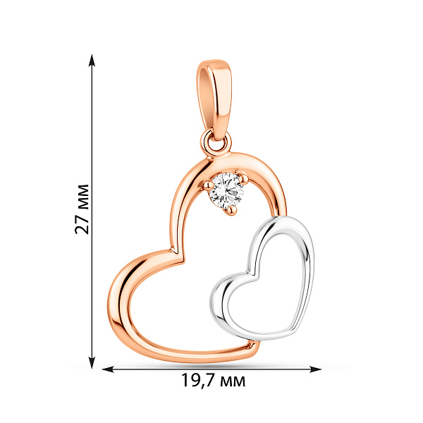 Золотий кулон Два серця з фіанітом (арт. 440609) – зображення 3