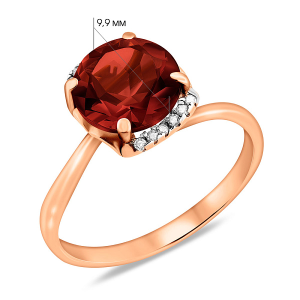 Золота каблучка з гранатом та фіанітами (арт. 140564Пк) – зображення 2