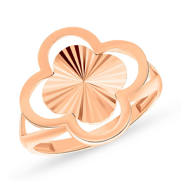 Кольцо "Клевер" из красного золота с алмазной насечкой (арт. 155429/20) – изображение 1