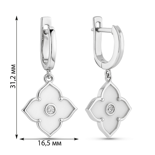 Срібні сережки Квітка з фіанітами і керамікою (арт. 7502/1980538кмб) – зображення 2