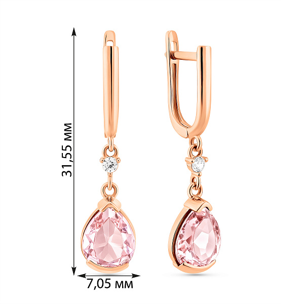 Золотые серьги-подвески с кварцем (арт. 111245ПрГ) – изображение 3