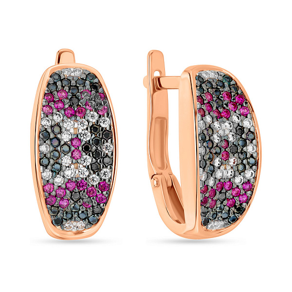 Золоті сережки з різнокольоровими фіанітами (арт. 110211Уб) – зображення 1