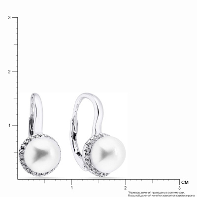 Срібні сережки з перлами і фіанітами (арт. 7502/3413жб)