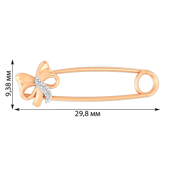 Золотая булавка «Бант» с фианитами (арт. 360083) – изображение 2