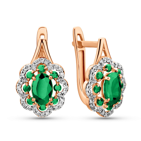 Серьги из красного золота с изумрудом и бриллиантами (арт. С011088и) – изображение 1