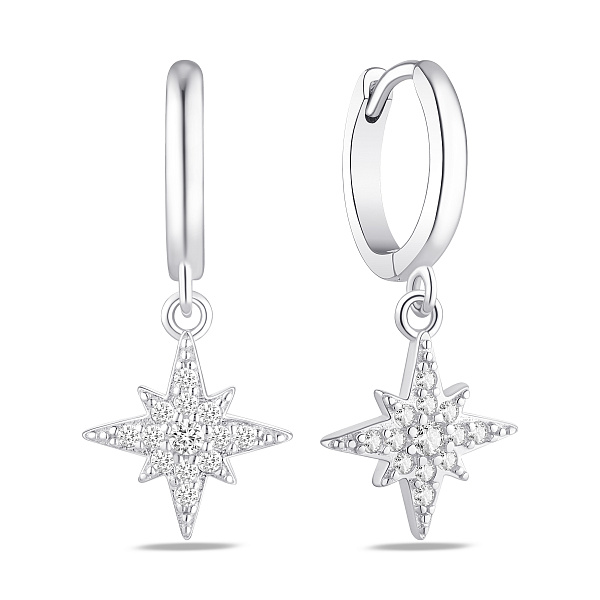 Серебряные серьги-кольца с подвеской с фианитами (арт. 7502/10568/10) – изображение 1