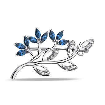 Срібна брошка з сапфірами та фіанітами (арт. 7505/660Спсбп)