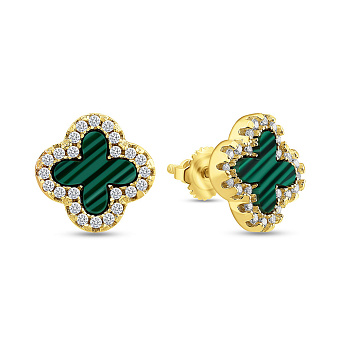 Срібні сережки Конюшина з малахітом і фіанітами (арт. 7518/7080/10жмлх)